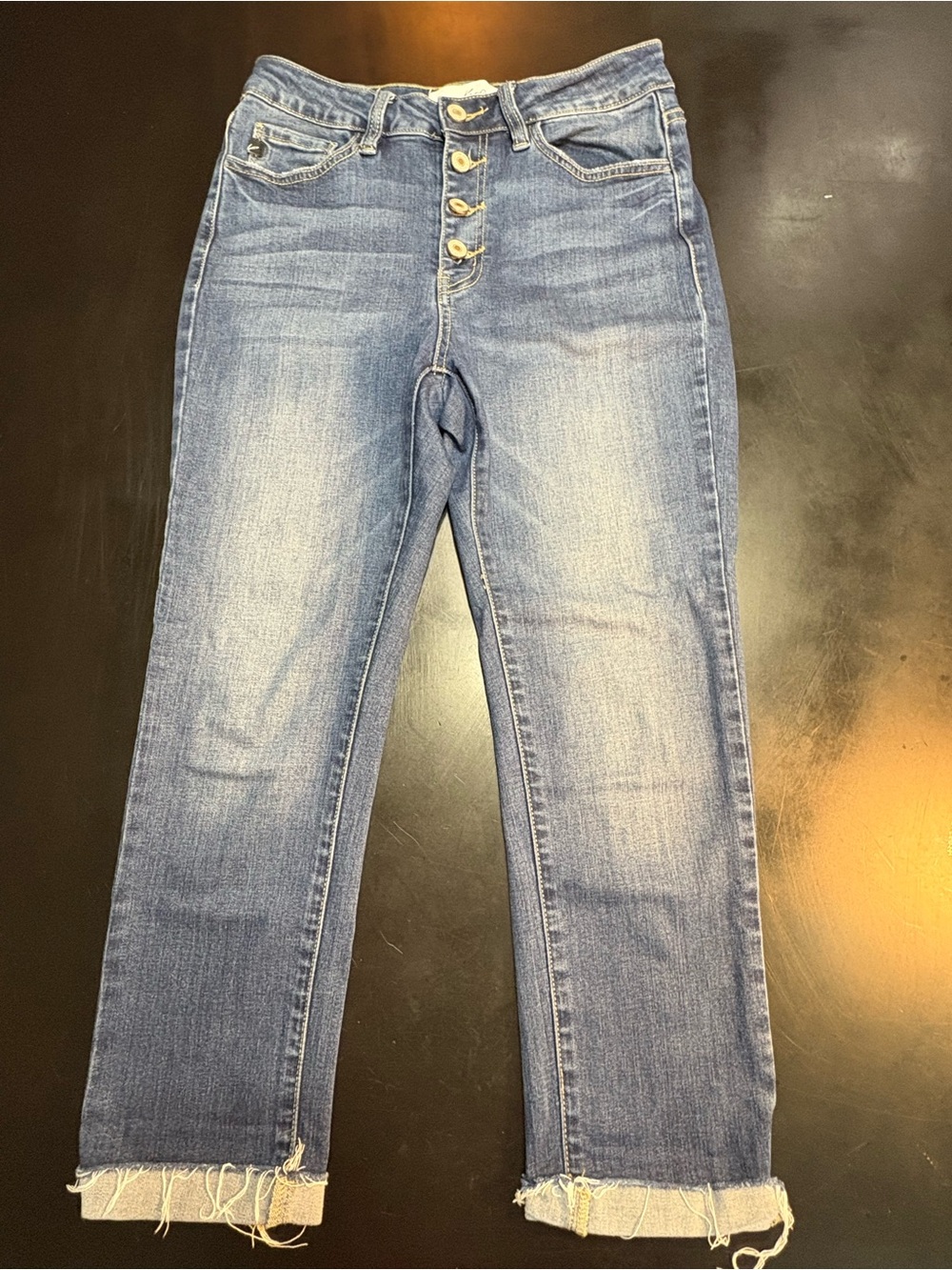 KanCan Light Blue Button-Fly Cropped Jeans with Frayed Hem